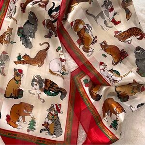 Basha Scarves Cat Lovers Scarf Women’s Kitty Red Border Meow  60”x13” unworn.